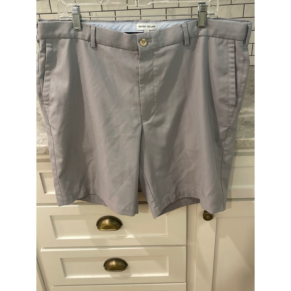 Peter Millar Shorts Men 38 Gray Crown Sport Performance Golf Flat Front Solid